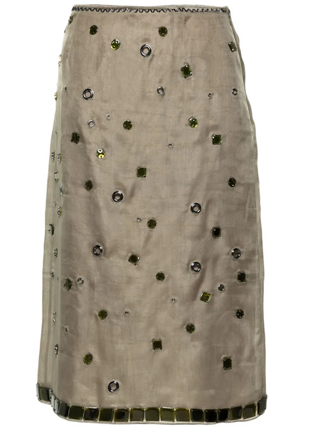  Prada Crystal-embellished Silk Midi Skirt - Green 