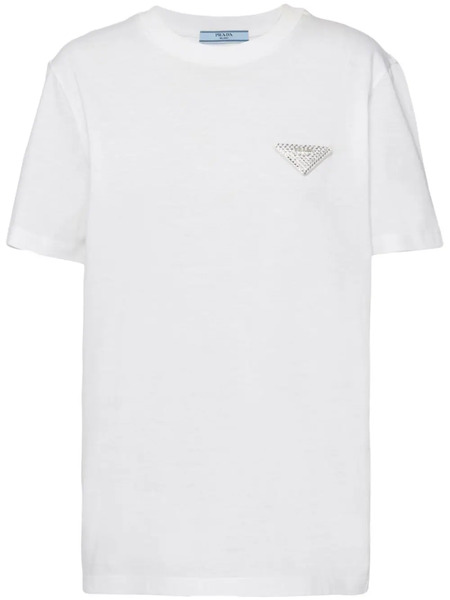  Prada Crystal-embellished Triangle Logo T-shirt - White 