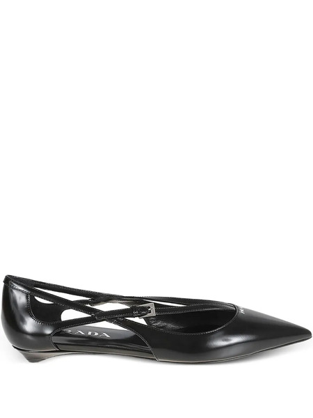  Prada Cut-out Pointed Ballet Flats - Black 