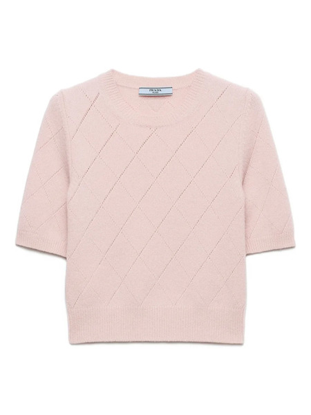  Prada Diamond-pattern Short-sleeved Sweater - Pink 