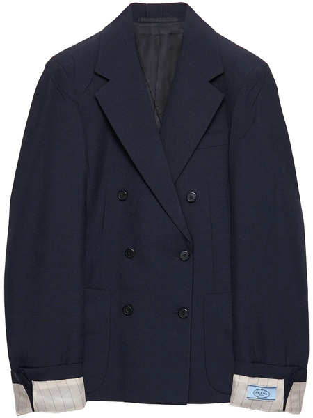  Prada Double-breasted Kid Mohair Blazer - Blue 