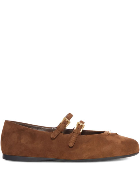  Prada Double-buckle Suede Ballet Flats - Brown 