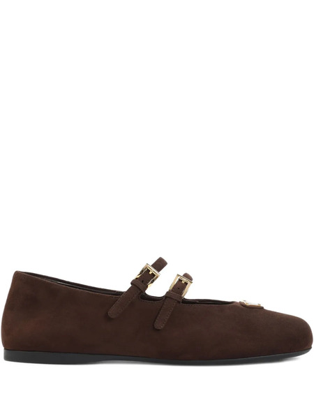  Prada Double-buckle Suede Ballet Flats - Brown 