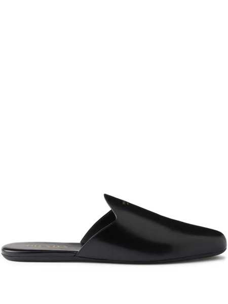  Prada Embossed-logo Leather Mules - Black 