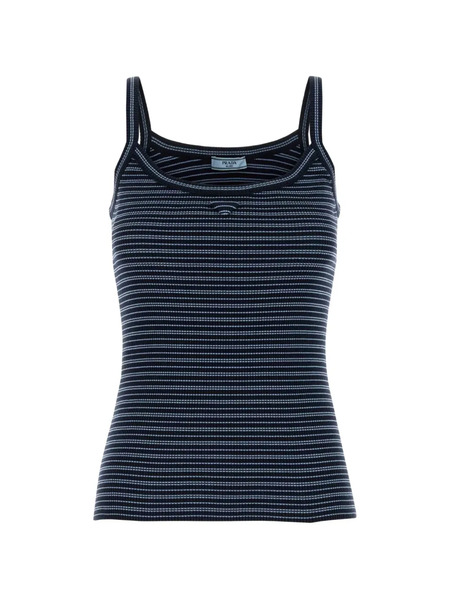  Prada Embroidered Cotton Tank Top - Blue 