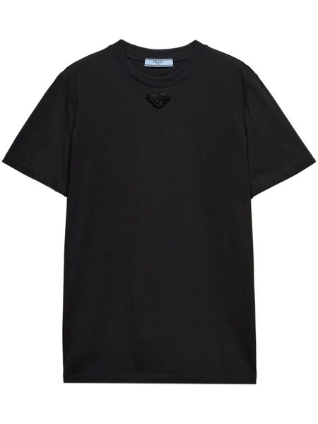  Prada Embroidered-triangle Jersey T-shirt - Black 