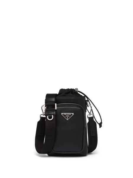  Prada Enamel-logo Leather Shoulder Bag - Black 
