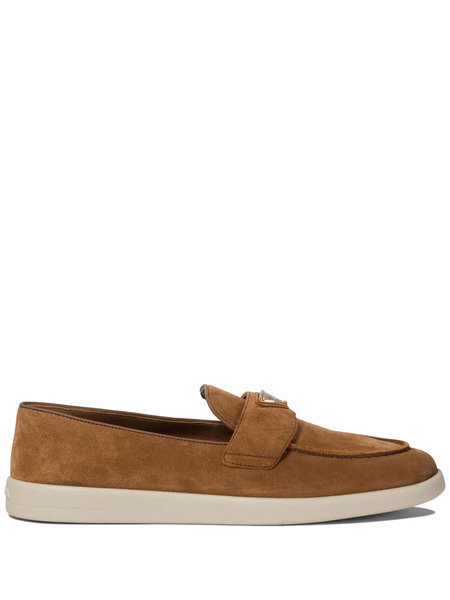  Prada Enamel-logo Loafers - Brown 