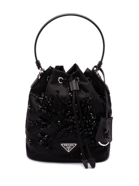  Prada Enamel Triangle-logo Tote Bag - Black 