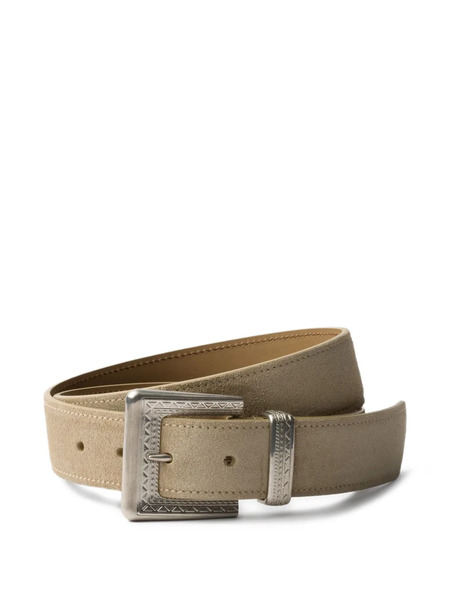  Prada Engraved-buckle Suede Belt - Neutrals 