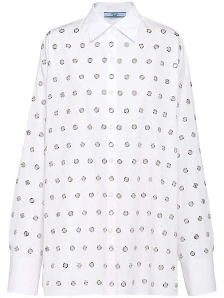  Prada Eyelet-embellished Cotton Shirt - White 