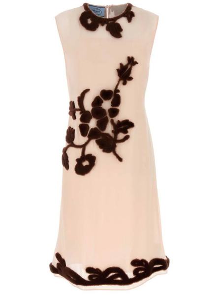  Prada Floral-embroidered Silk Midi Dress - Neutrals 