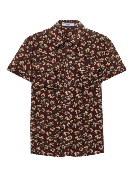  Prada Floral-pattern Georgette Patch-pocket Shirt - Brown 