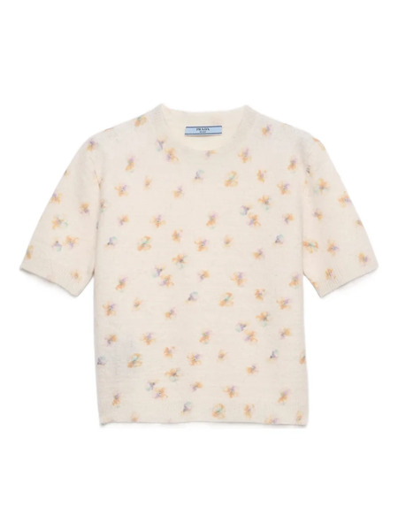  Prada Floral-pattern Wool T-shirt - Neutrals 