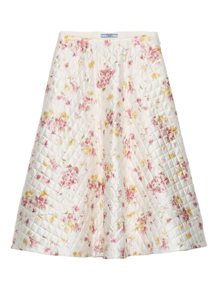  Prada Floral-print Quilted-satin Midi Skirt - White 