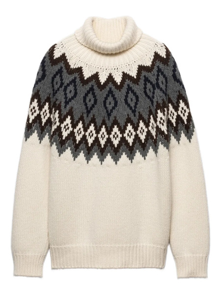  Prada Intarsia Turtleneck Ribbed Sweater - Neutrals 