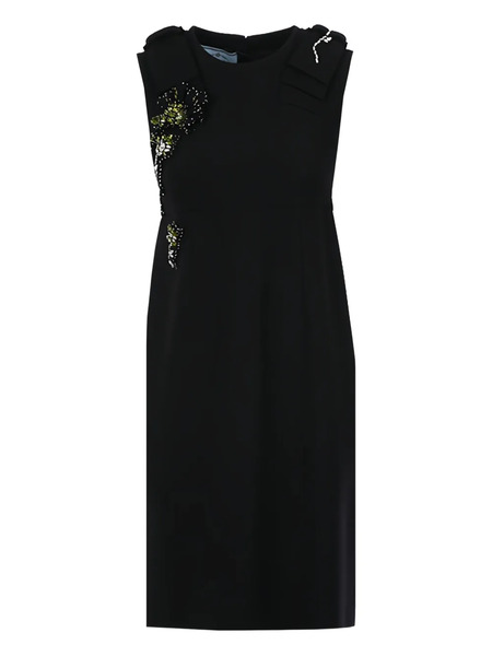  Prada Jewel-patch Box-pleat Dress - Black 