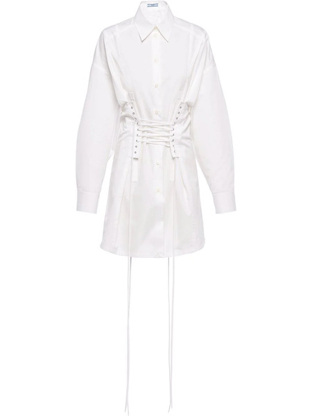  Prada Lace-up Shirt Dress - White 