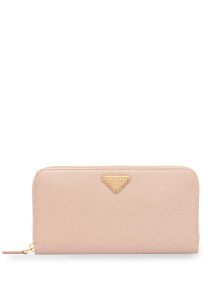  Prada Large Leather Logo Plaque Wallet - Pink 