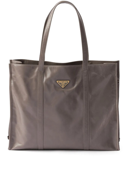  Prada Large Leather Tote Bag - Grey 