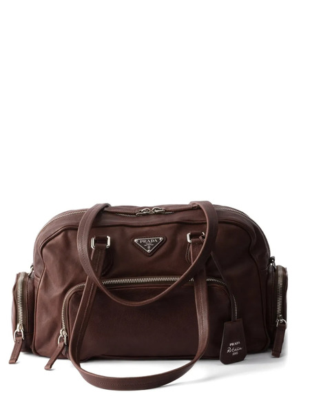  Prada Large Leather Zip Tote Bag - Brown 