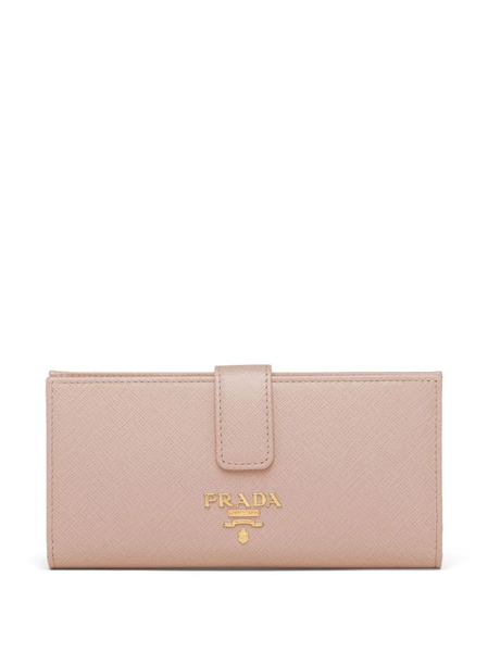  Prada Large Logo Leather Wallet - Pink 