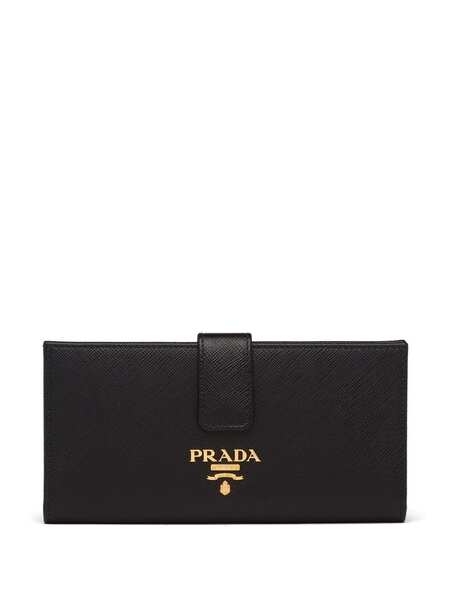  Prada Large Logo Plaque Wallet - Black 