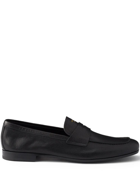  Prada Leather Band Logo Loafers - Black 