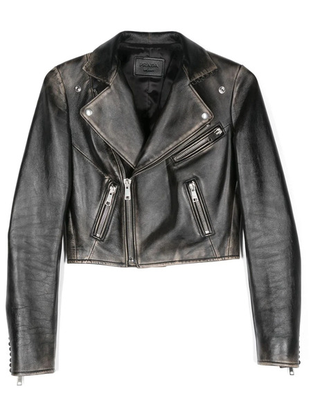  Prada Leather Biker Jacket - Black 