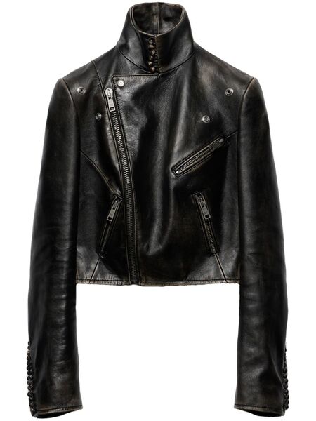  Prada Leather Biker Jacket - Black 