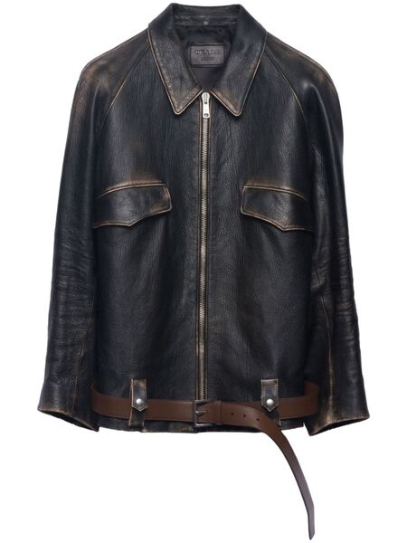  Prada Leather Blouson Jacket - Black 
