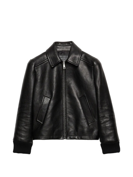  Prada Leather Blouson Jacket - Black 