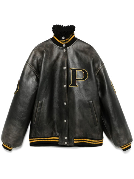  Prada Leather Bomber Jacket - Black 