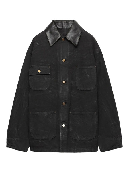  Prada Leather-collar Cotton Jacket - Black 