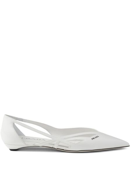  Prada Leather Cut-out Ballerina Shoes - White 