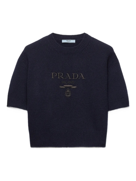  Prada Logo-embroidered Crew-neck Knitwear - Blue 