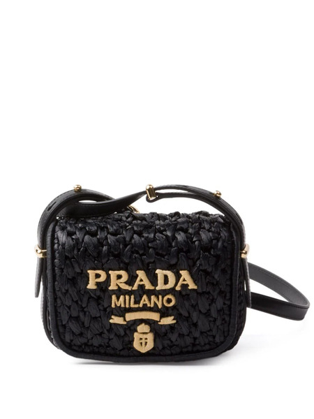  Prada Logo-embroidered Interwoven Shoulder Bag - Black 