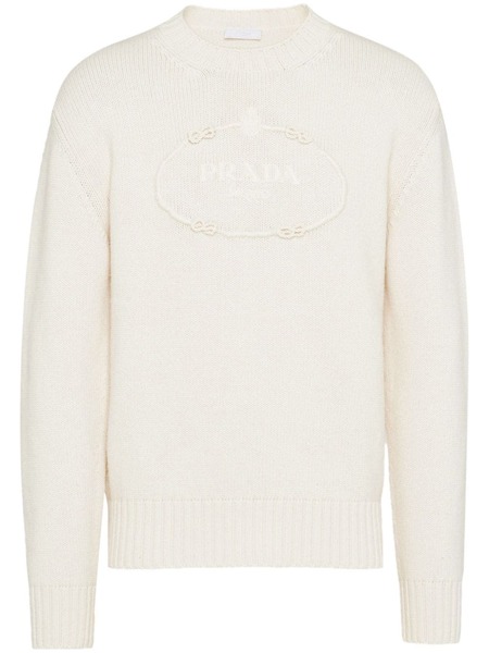  Prada Logo-embroidered Wool-cashmere Jumper - White 