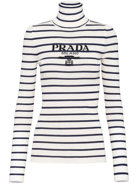  Prada Logo-intarsia Striped Jumper - White 