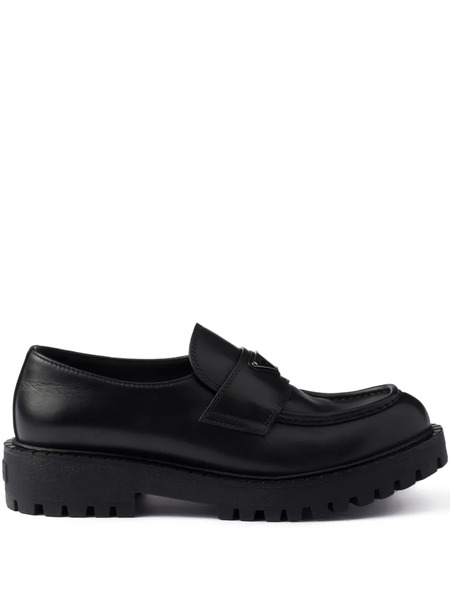  Prada Logo Leather Loafers - Black 