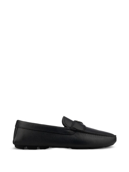  Prada Logo Leather Loafers - Black 