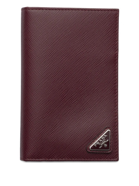  Prada Logo Leather Passport Holder - Red 
