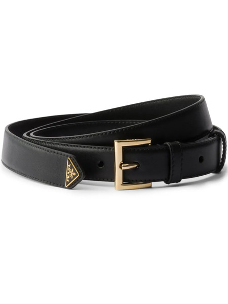  Prada Logo Plaque Leather Belt - Black 