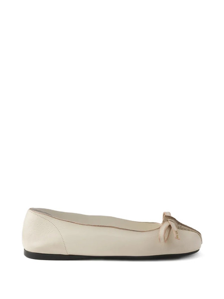  Prada Logo-print Bow-motif Ballet Flats - Neutrals 
