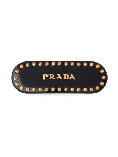  Prada Logo-print Studded Hair Clip - Black 