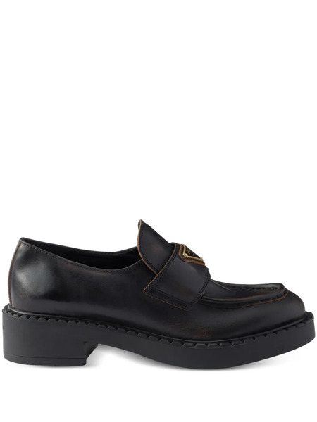  Prada Logo-triangle Leather Loafers - Black 