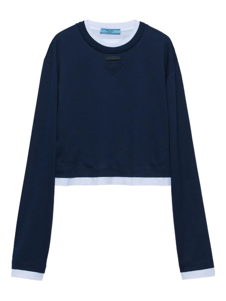  Prada Long-sleeve Crew-neck T-shirt - Blue 