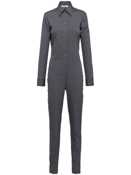  Prada Long-sleeve Poplin Jumpsuit - Grey 