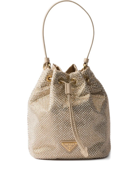  Prada Mini Crystal-embellished Drawstring Bucket Bag - Neutrals 
