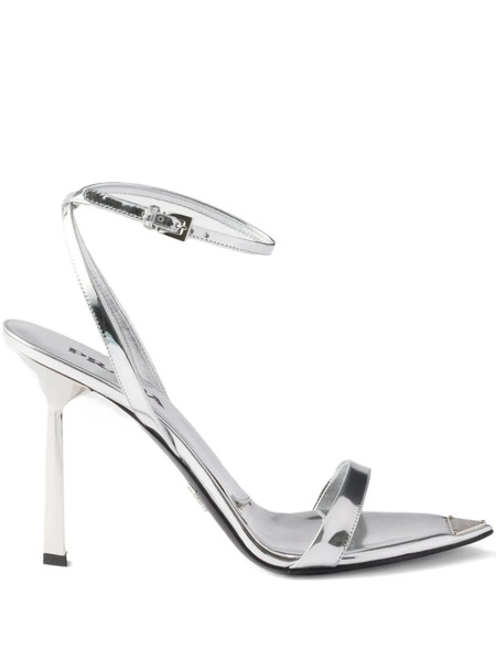  Prada 80mm Ankle-strap Leather Sandals - Silver 